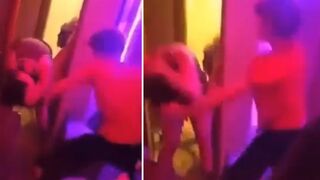 Scumbag loser of the year beats up his own sister in front of his friends