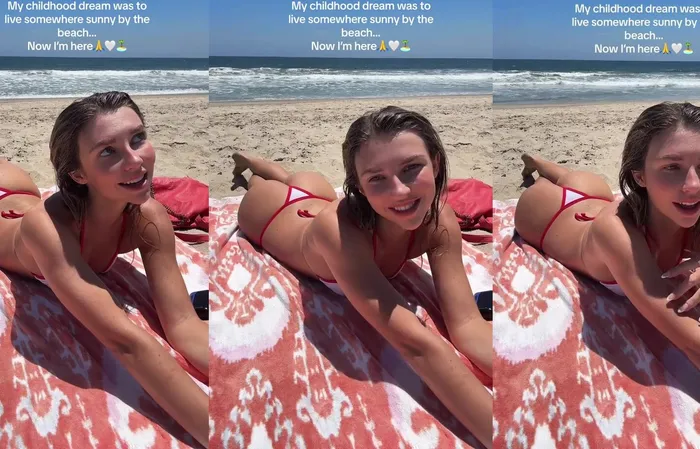 Sexy thong babe on the beach