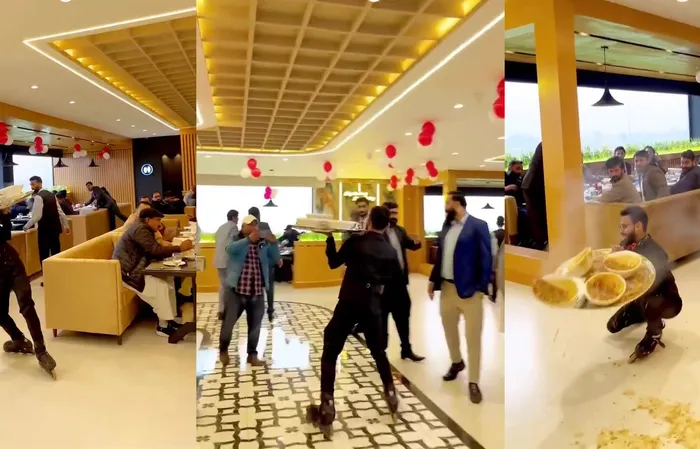 Indian dude tries serving food on roller skates