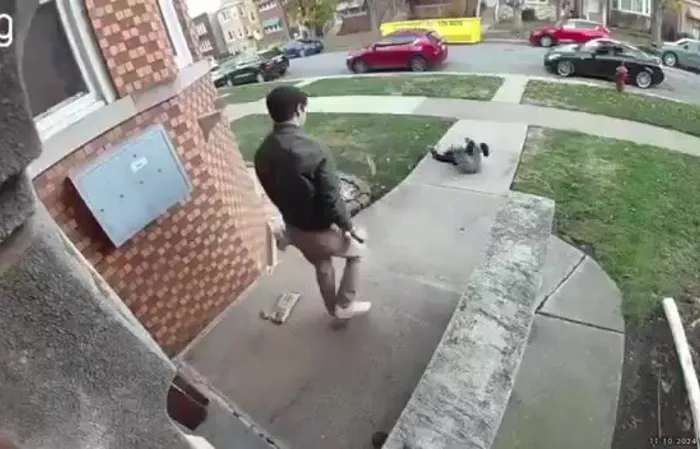 Nick Fuentes maces lady, then shoves her down a few steps