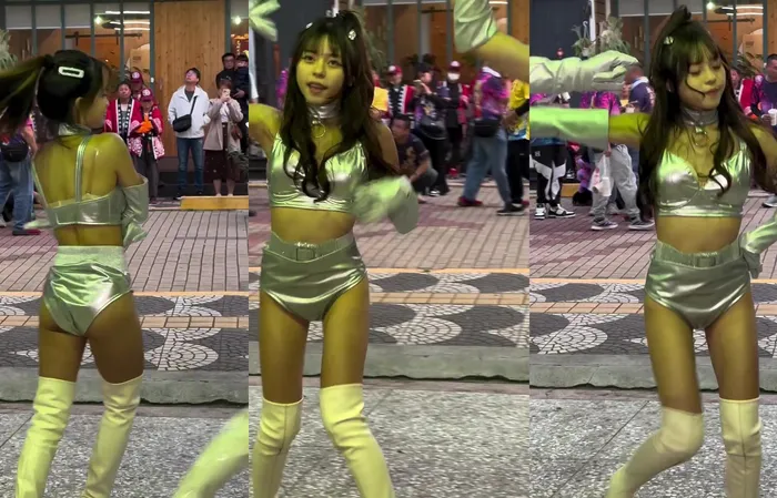 Asian space girl shows off dance moves