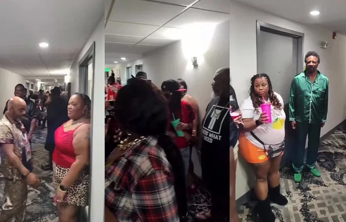 Oh Hell Naw! No sleeping at the hotel hallway party
