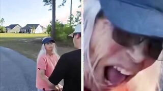 Rabid liberal lady tries BITING guys for fishing