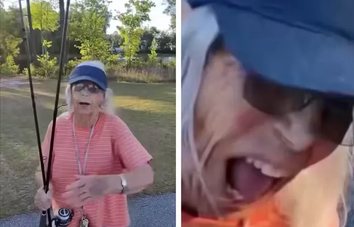 Rabid liberal lady tries BITING guys for fishing