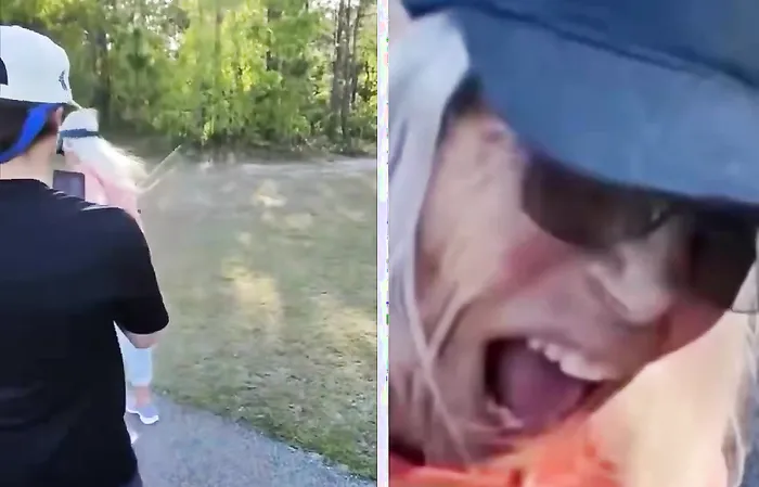 Rabid liberal lady tries BITING guys for fishing