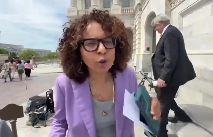 Rep. Kamlager-Dove, obviously a Deomcrat, says about Trump: “F*** his a**!”