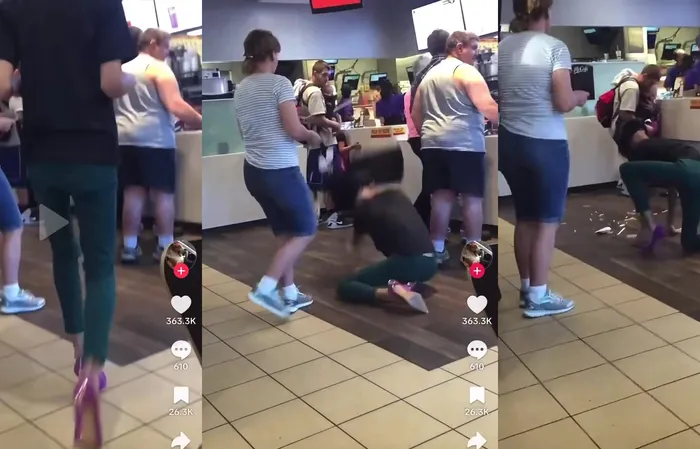 OOPS! Guy in heels and wig drops food all over