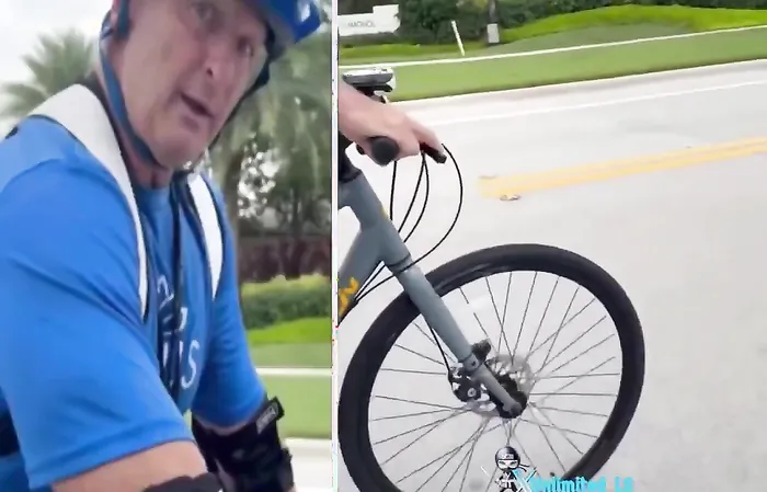 Old man KAREN follows kid on bike, puts hands on him and steals phone
