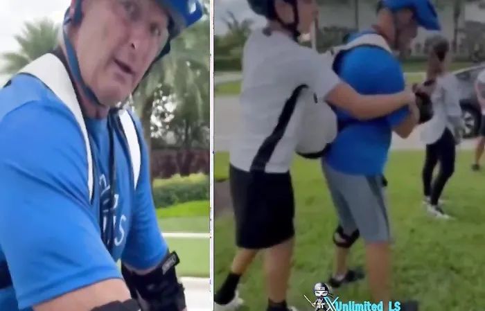 Old man KAREN follows kid on bike, puts hands on him and steals phone