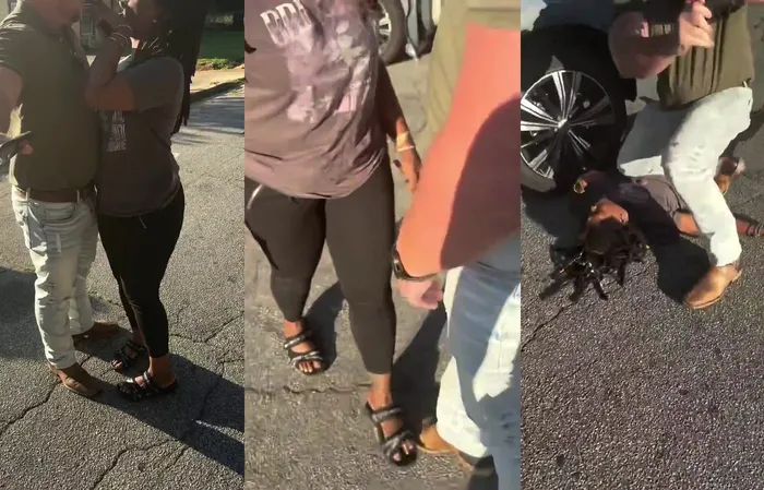 Hero dad drops armed woman like an anvil