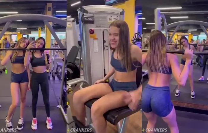 Two sweaty girls working out in the gym