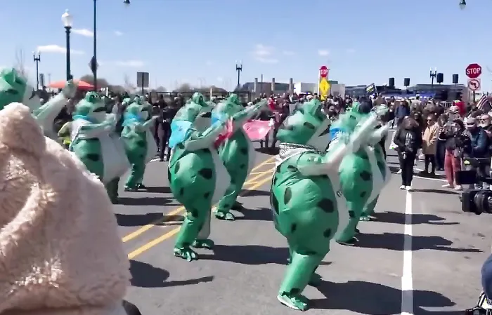 They protested Trump with frogs. You can't make this up