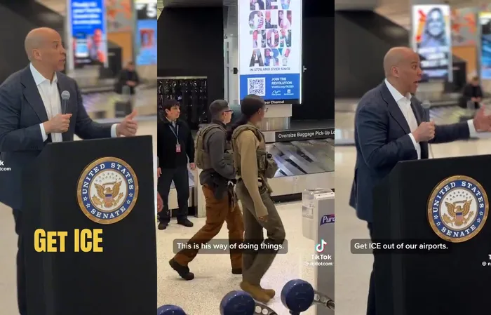 Cory Booker speaks to an empty Newark Airport lmfao