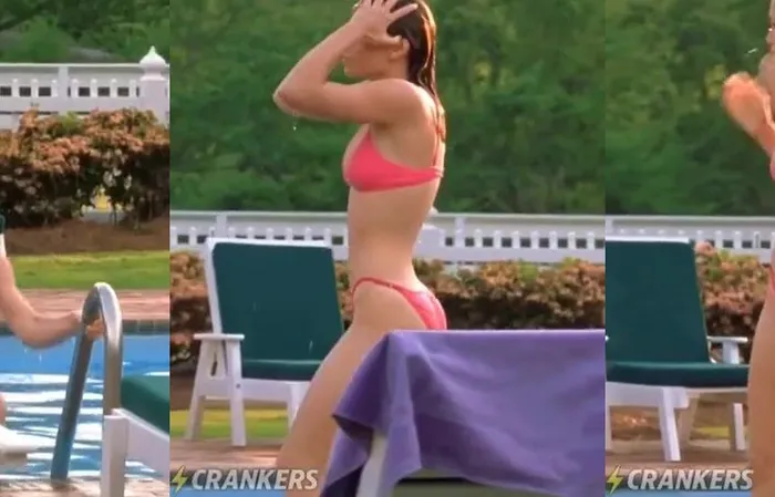 The "girl walks out of pool" scene is a timeless fixture of cinema