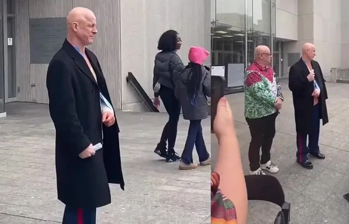 Lunatic Marine got arm snapped by a Senator, walks out like this