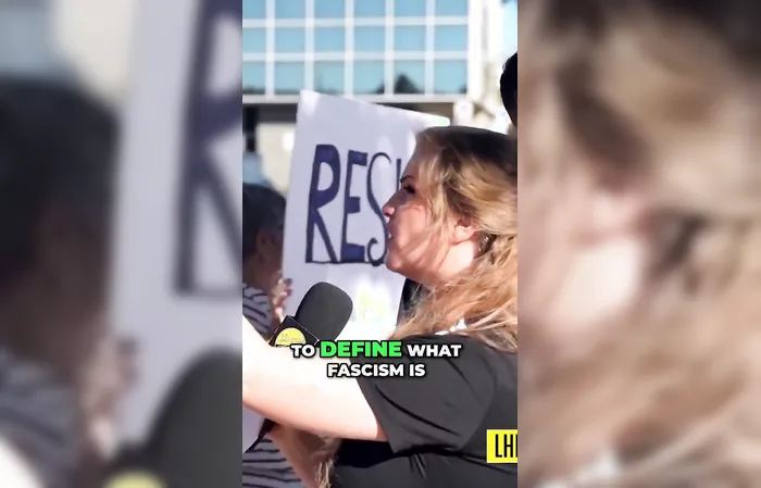 Woman calling people fascist, but can't explain what it means