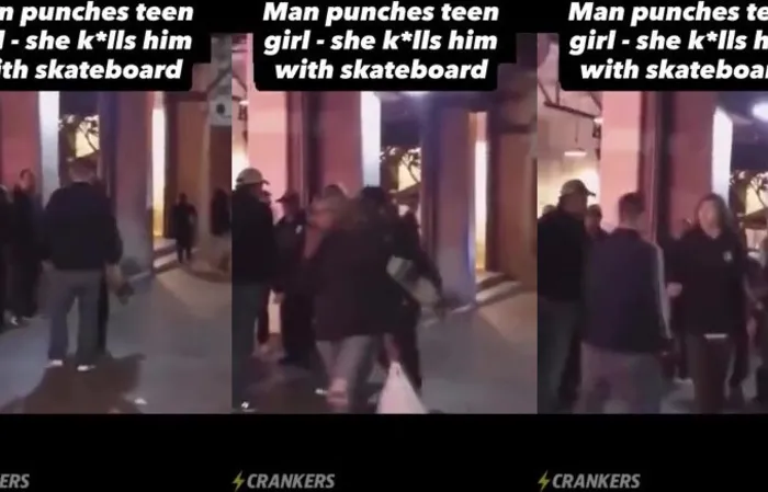 Man punches girl, then gets destroyed by a skateboard