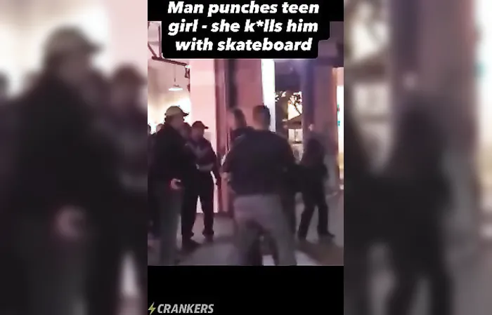 Man punches girl, then gets destroyed by a skateboard