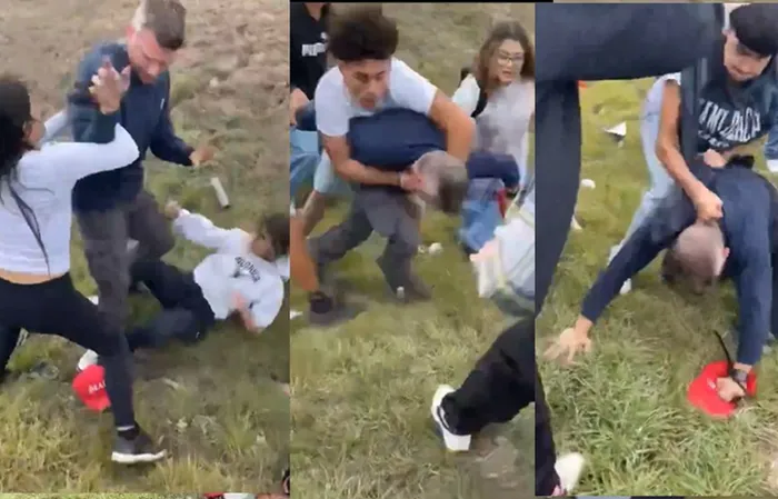 Grown man gets beat up by group of high school kids on an ICE protest