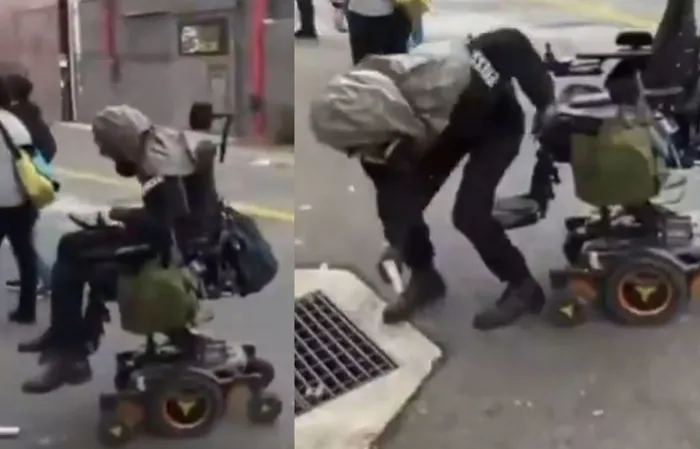 Wheelchair bound ICE protester seems to have a divine intervention