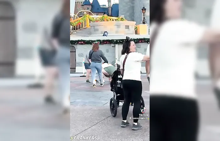 Fat lesbian proposes on one knee at Disneyland, but can't get up