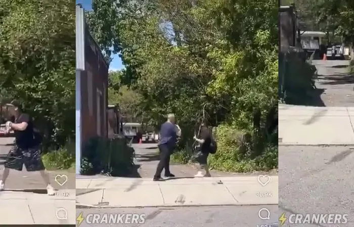 Dude starts a fake fight, gets hit with a REAL ROCK in the head