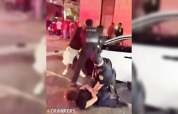 Cops TAG TEAM the crooks in heated FAFO moment