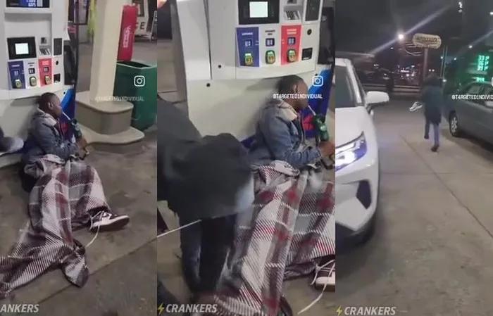Man gets shoes stolen while drinking gas from the pump