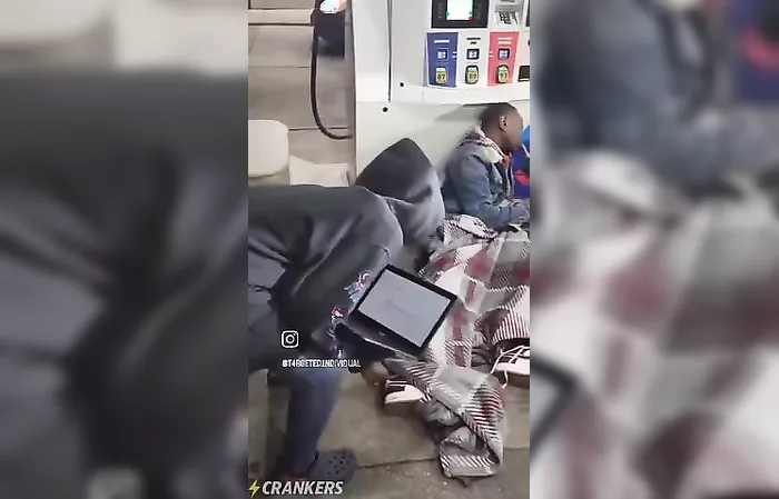 Man gets shoes stolen while drinking gas from the pump