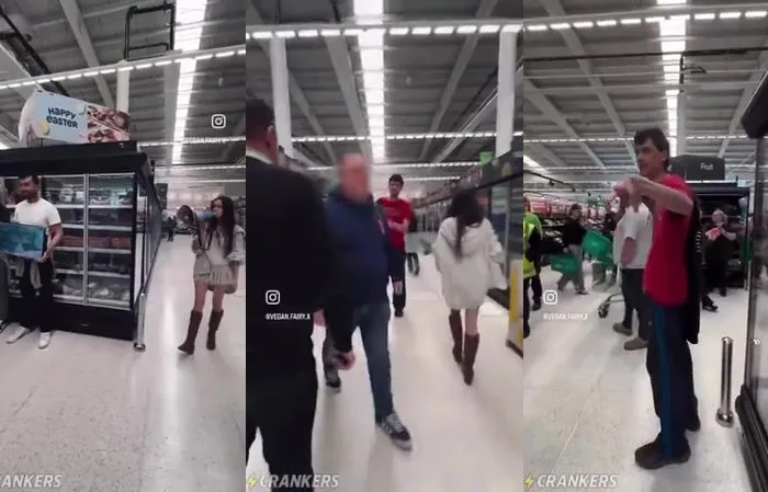 Clown World ™ ???? - Shopper loses patience and snatches megaphone from vegan activist dur...