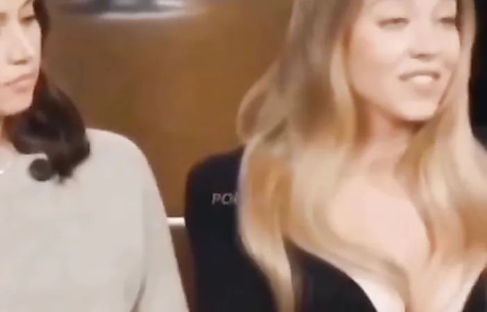 Ana De Aramas looking at Sydney Sweeney's boobs