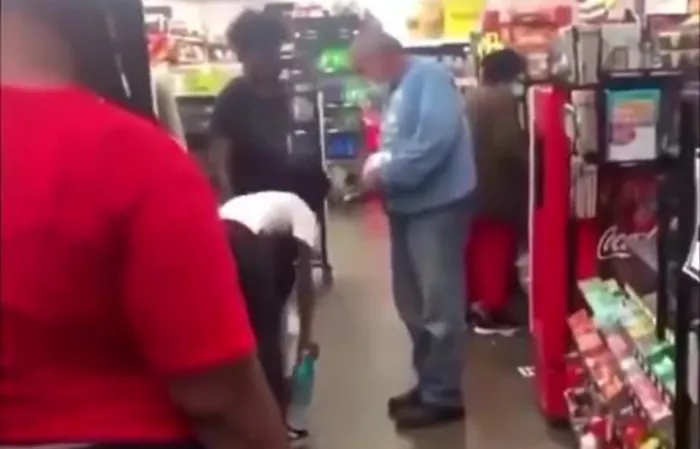 2 hoodrats harass an older guy at the dollar store