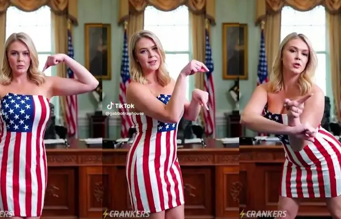 AI video of Press Secretary Karoline Leavitt dropping the ultimate victory dance
