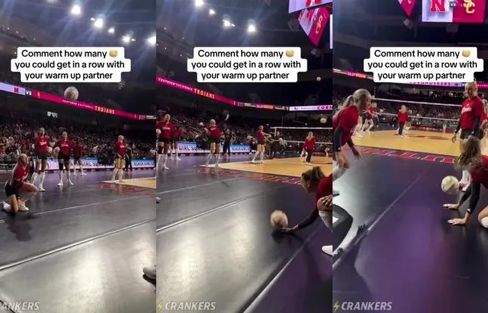 Pancake drill before women's volleyball match GETS LOW