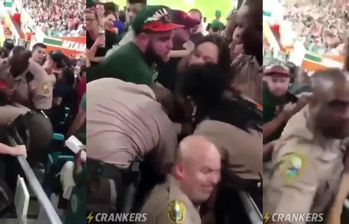 Woman at University of Miami game slaps cop as she's getting arrested, cop retaliates