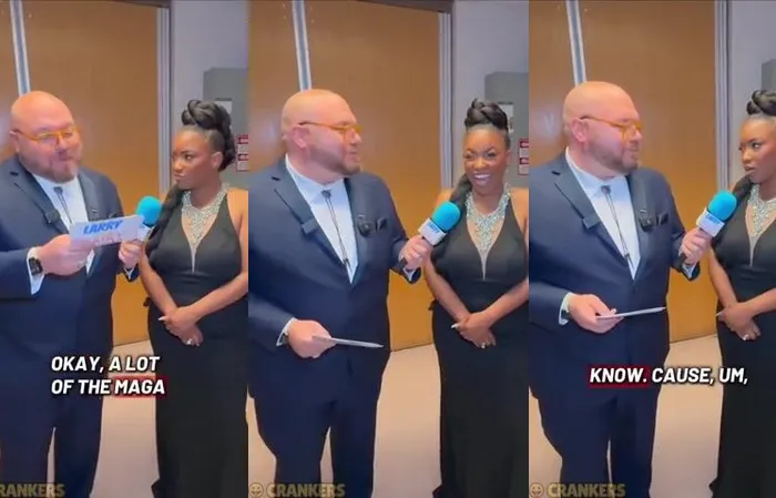 Jasmine Crockett mocks MAGA women while standing next to a massive dude in a dress
