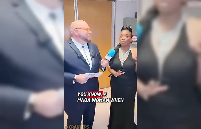 Jasmine Crockett mocks MAGA women while standing next to a massive dude in a dress