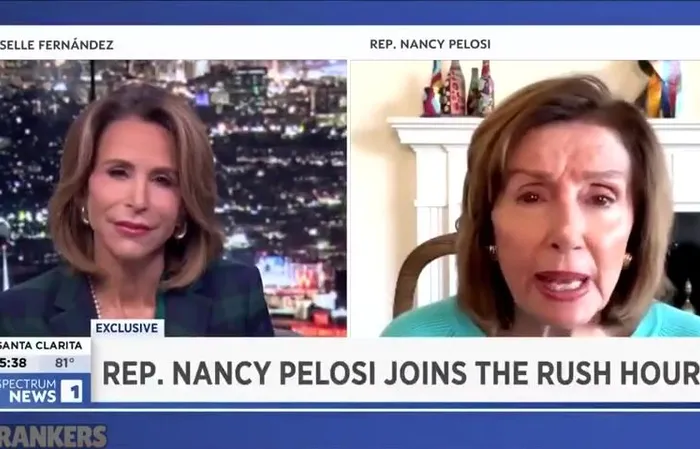 Pelosi gets *TRIGGERED* by seeing Trump on screen during interview