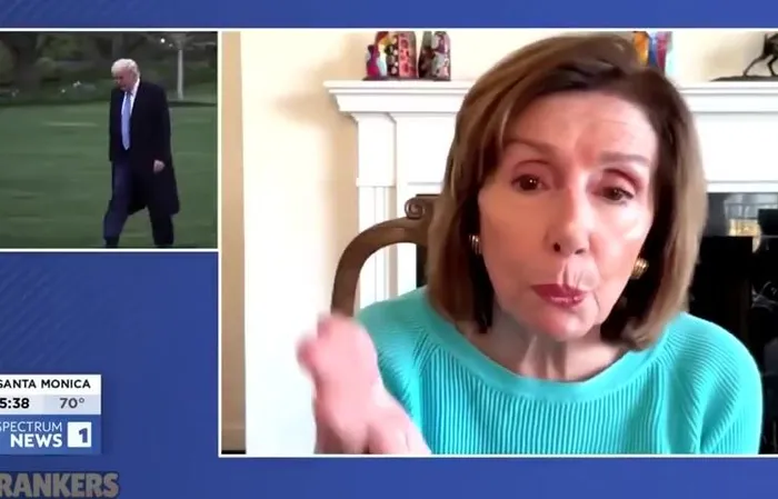 Pelosi gets *TRIGGERED* by seeing Trump on screen during interview