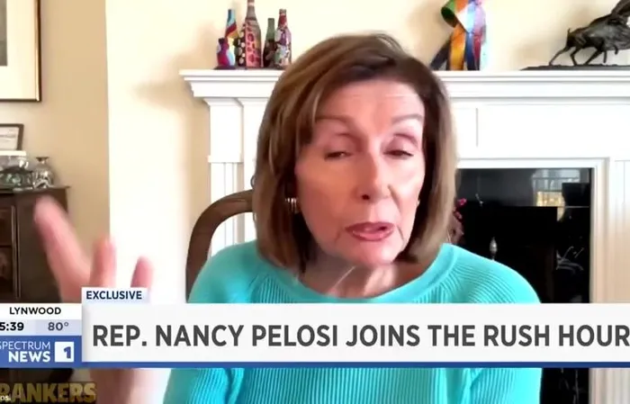 Pelosi gets *TRIGGERED* by seeing Trump on screen during interview