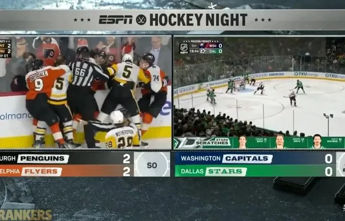Flyers Game Erupts Into a Full-On Brawl and the Network CUT TO SPLIT SCREEN?!