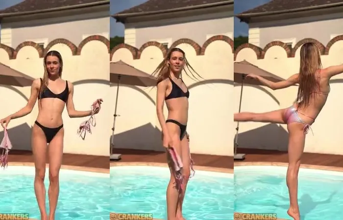 Flexible girl does moves in bikini