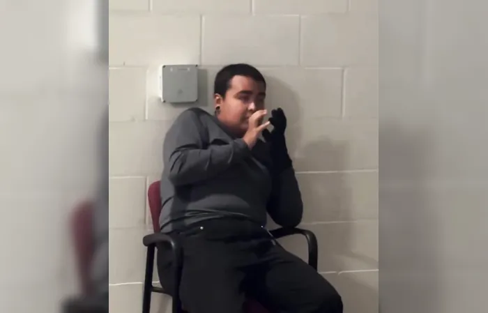 Protester at ICE Facility in Portland locked up, seen shaking