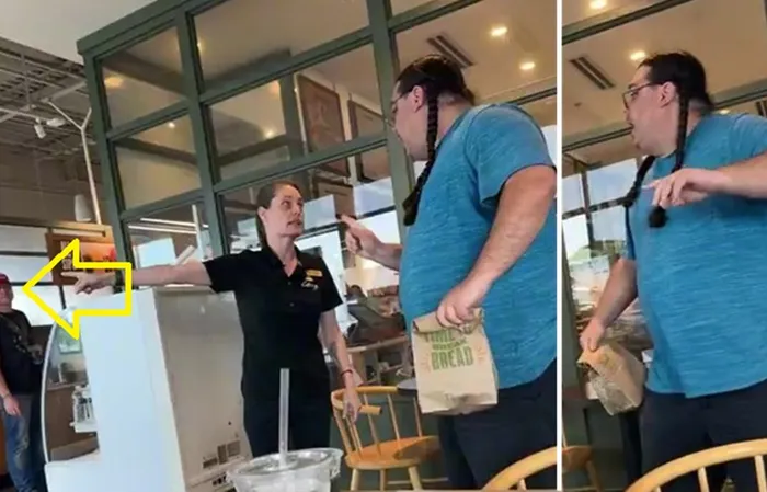 Guy with ponytails is mad about MAGA hat, then Panera Bread worker takes over