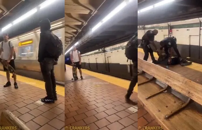 Guy with a knife vs opponent with a skateboard in NYC
