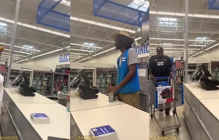 Walmart Karen harasses worker. Leave that guy alone!