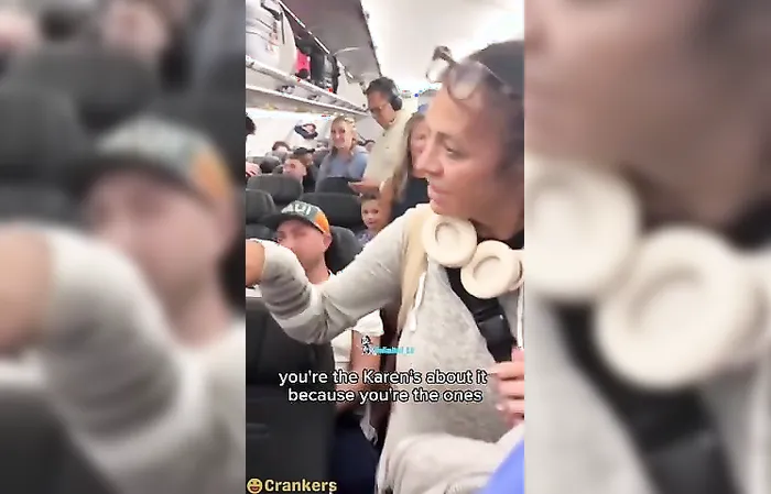 Guy chants "KAREN" at lady who cut line on plane