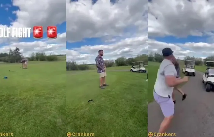 Dude gets THROWN INTO THE LAKE during golf fight