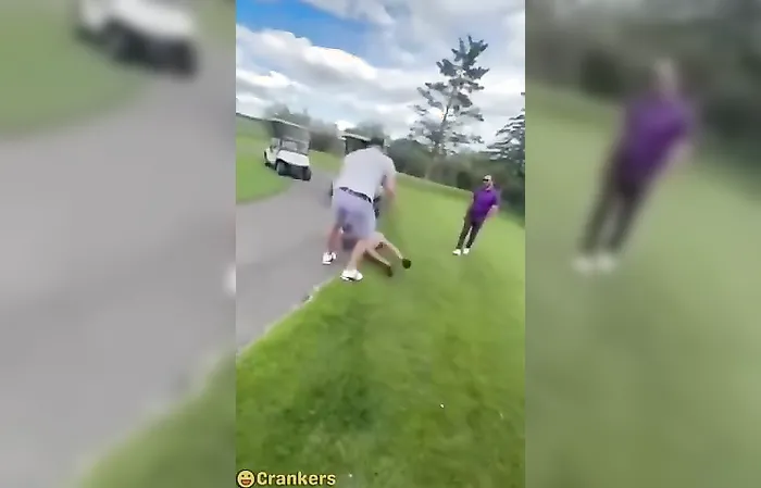 Dude gets THROWN INTO THE LAKE during golf fight