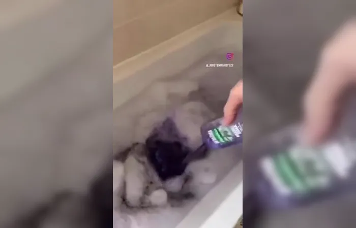 Dude turns his girlfriend completely blue (very bad idea)